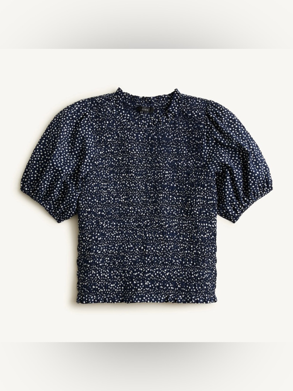 J Crew Navy Polka Dot Puff Sleeve Textured Voile Smocked Top Size Small